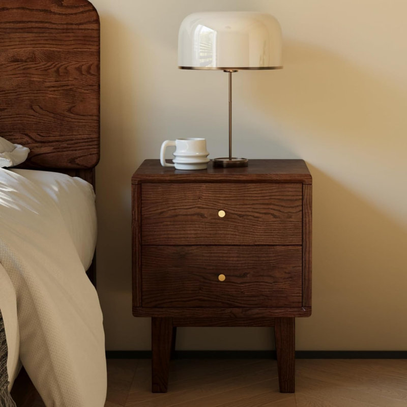 40cm W Solid Wood Bedside Table, Brown Walnut