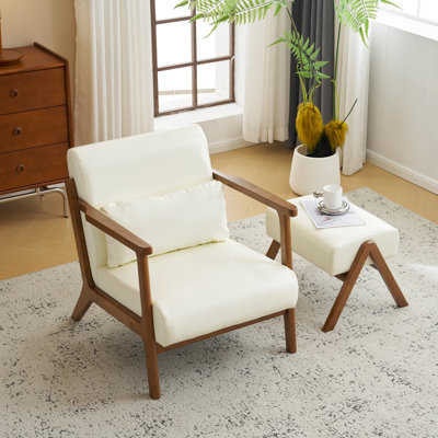 Tabouret et chaise d'appoint en similicuir de style Mid-Century avec pieds en bois d'hévéa noyer