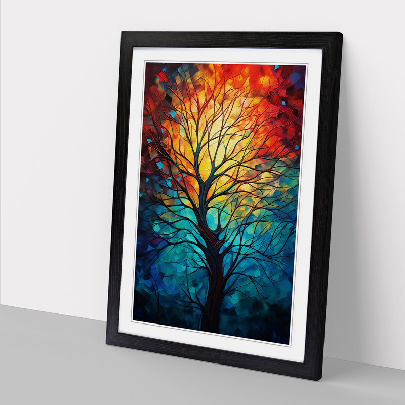 XYZ-FRM-V1223-6233 Tree Expressionism - Single Picture Frame Print on Wood, 46cm H x 34cm W x 2cm D, Black 