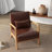 Jyrin 25.8" Wide Mid Century Upholstered Light Brown Faux Leather Solid Wood Accent Chair with an Extra Pillow-1191528635-1191528632
