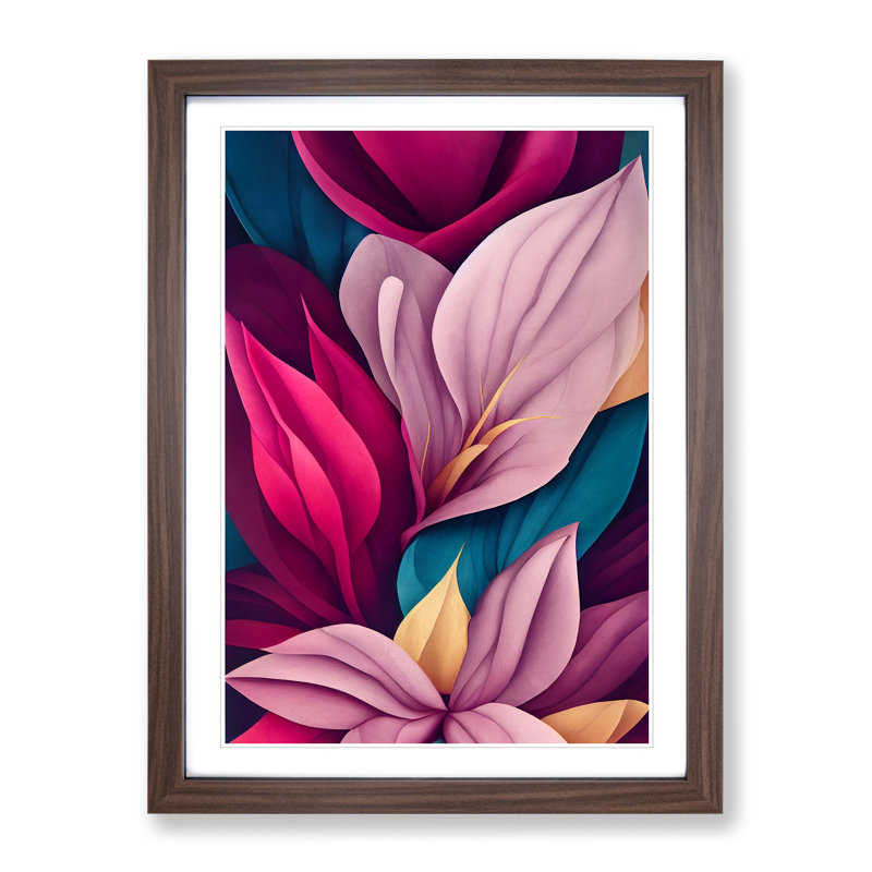 Snazzy Flowers - Single Picture Frame Print, Walnut, 46cm H x 34cm W x 2cm D