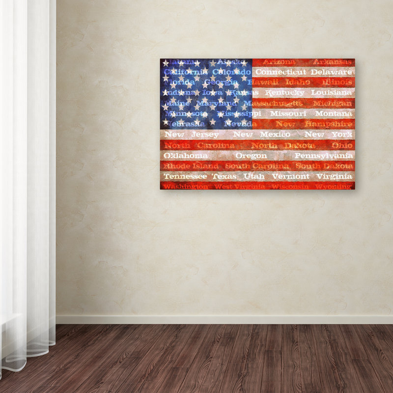 "American Flag with States" par Michelle Calkins, impression sur toile, H 22 po x l 32 po x P 2 po