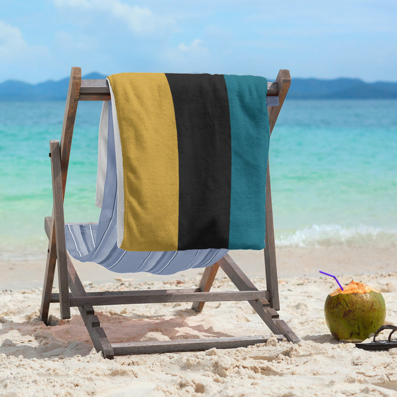Cotton Blend Beach Towel, Black/Blue/Dark Gold