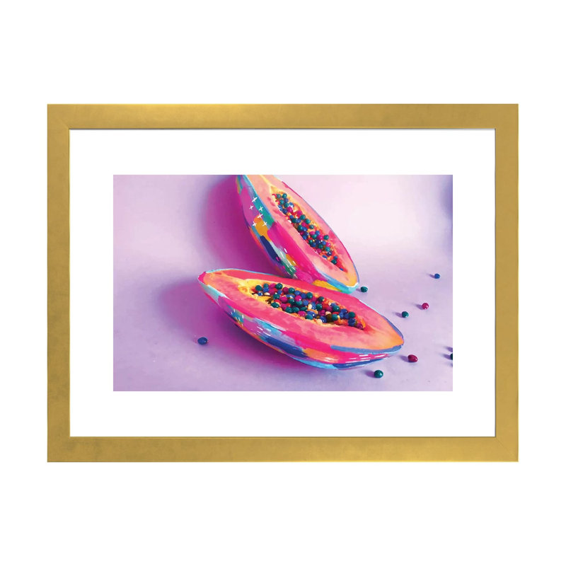 Print, Blanc, H 16 po x l 24 po x P 1 po, Papier encadré doré