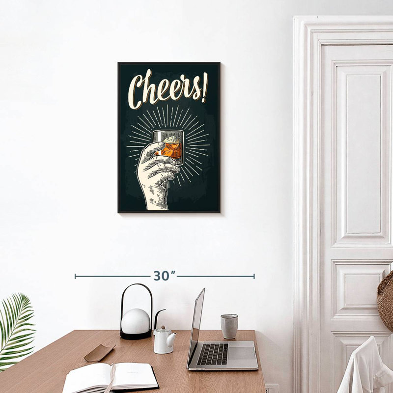 Enseigne rétro Cheers, Cadre flottant noir, 17 po x 25 po