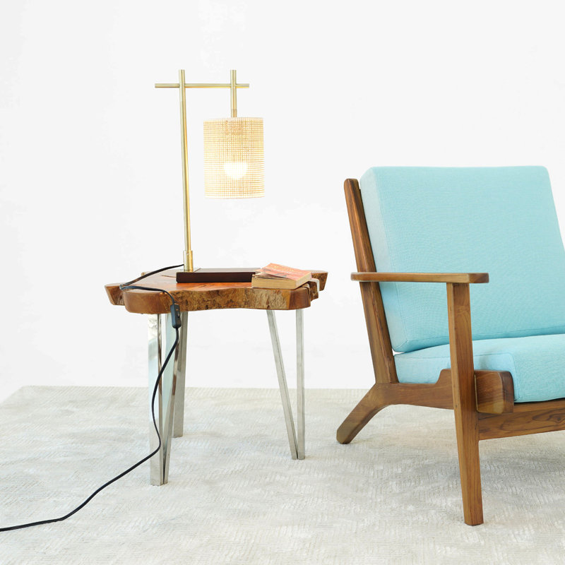 Grande lampe sur pied d'angle, éclairage sur pied pour le salon, la chambre à coucher et l'espace de bureau, lampe sur pied avec abat-jour en bambou brun clair et bronze 110V