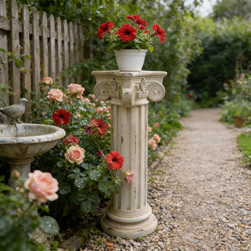 28.93" Roman Column Pedestal Stand, Magnesium Oxide Sculpture For Indoor And Outdoor Decor