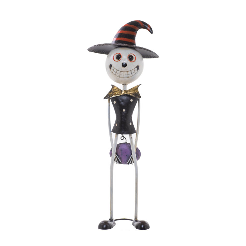Noir et blanc debout en métal souriant Skellington Jr. portant un nœud papillon