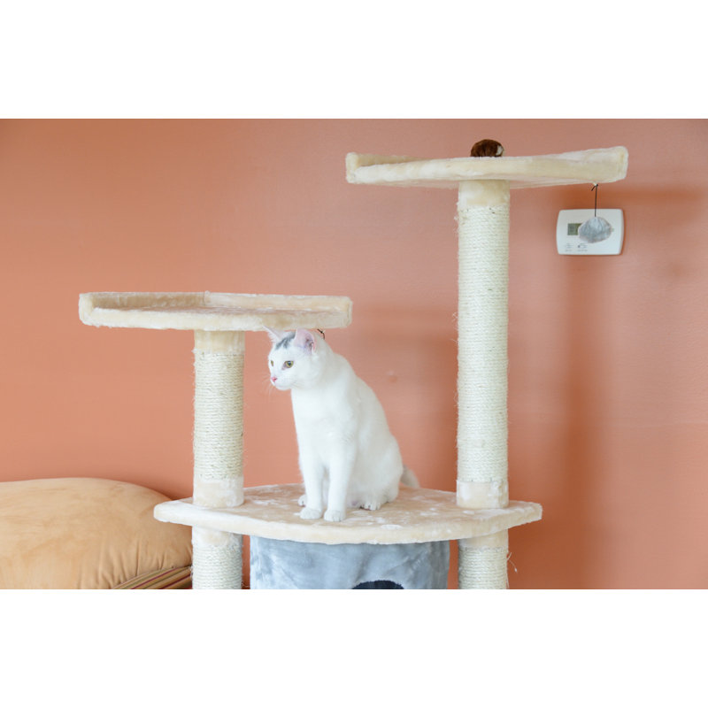 Blanched Almond 64" Freestanding Cat Tree with Sisal Posts