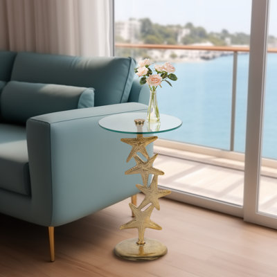 Masmoudi Coastal Accent Table Metal Aluminum Sculptural Starfish Base Nautical Inspired Decorative Furniture Ocean Theme Marine Style Artistic Stack Design Contemporary Home Decor Accessory