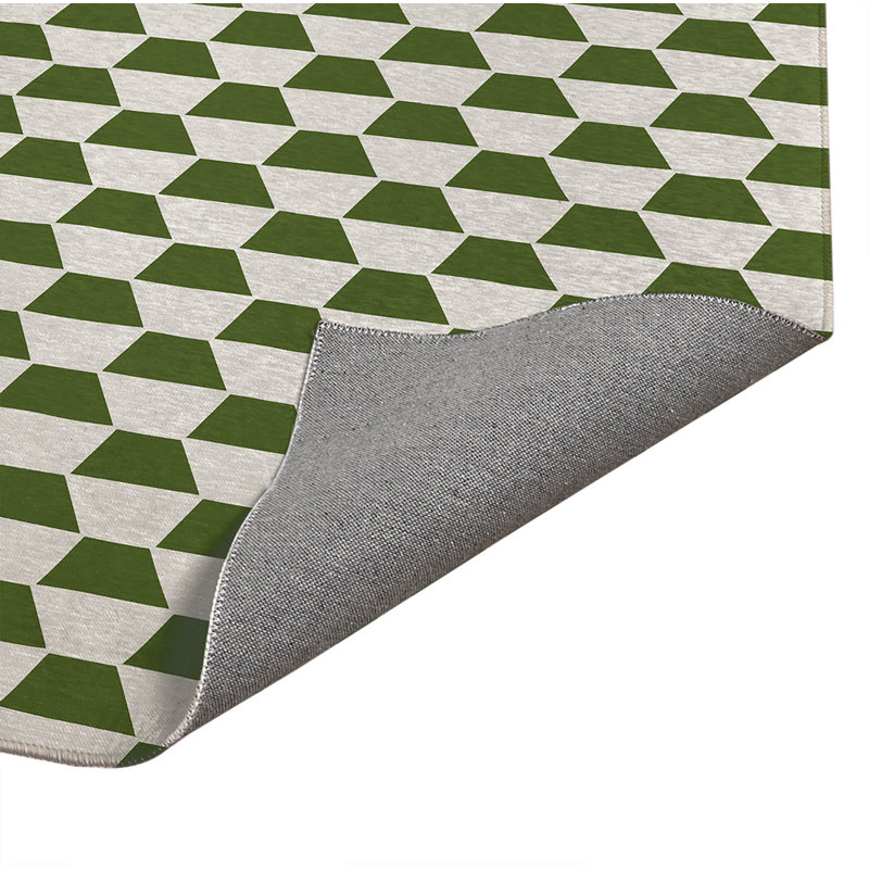 Tapis de cuisine à profil bas Hex, Rectangle 5' x 7', Olive Green Geometric