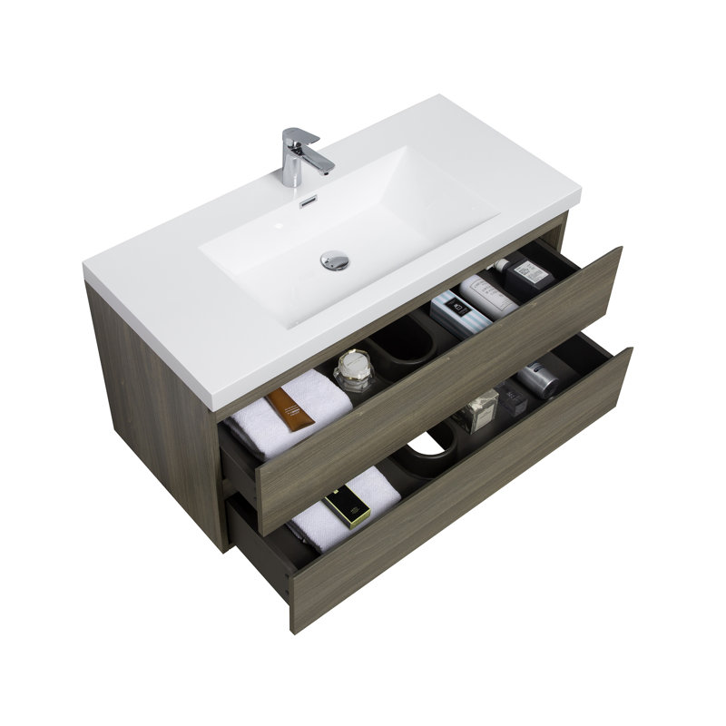 Meuble-lavabo flottant simple Lasette, Gris antique