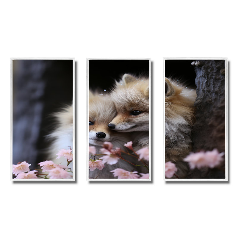 «Springtime Fox's Gaze I», art mural animal, H 40 po x l 61 po, Cadre flottant blanc