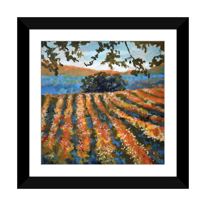 «Late Af après-midi Vineyard», reproduction sur toile, H 24 po x l 24 po x P 1 po, Papier d'art encadré noir