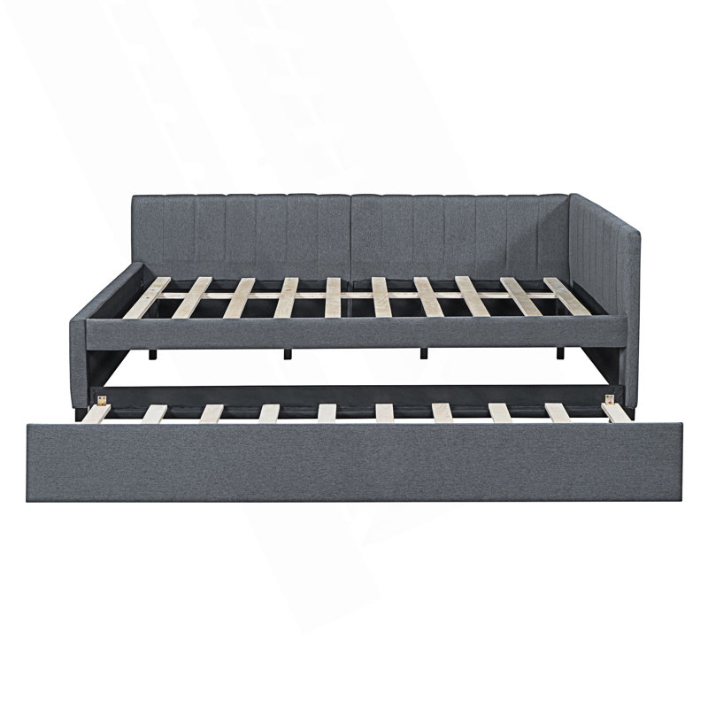 Full Size Upholstered Daybed With Trundle, Sofa Bed Frame, Day Bed, Gray
