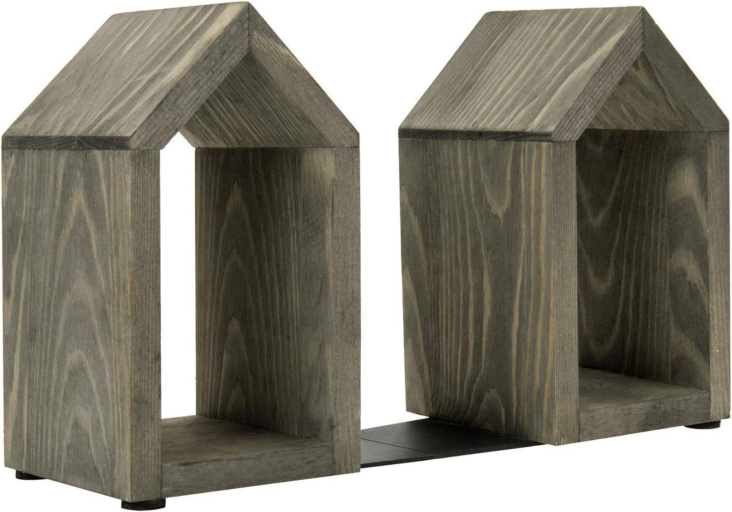 AMIPOR Vintage Gray Solid Wood Decorative Bookends With House Shaped ...
