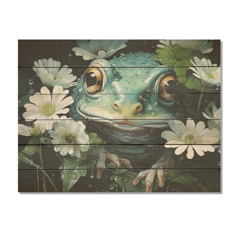 Adorable portrait de grenouille à l'étang - «Frogs & Toads», art mural sur bois de pin naturel, H 10 po x l 20 po