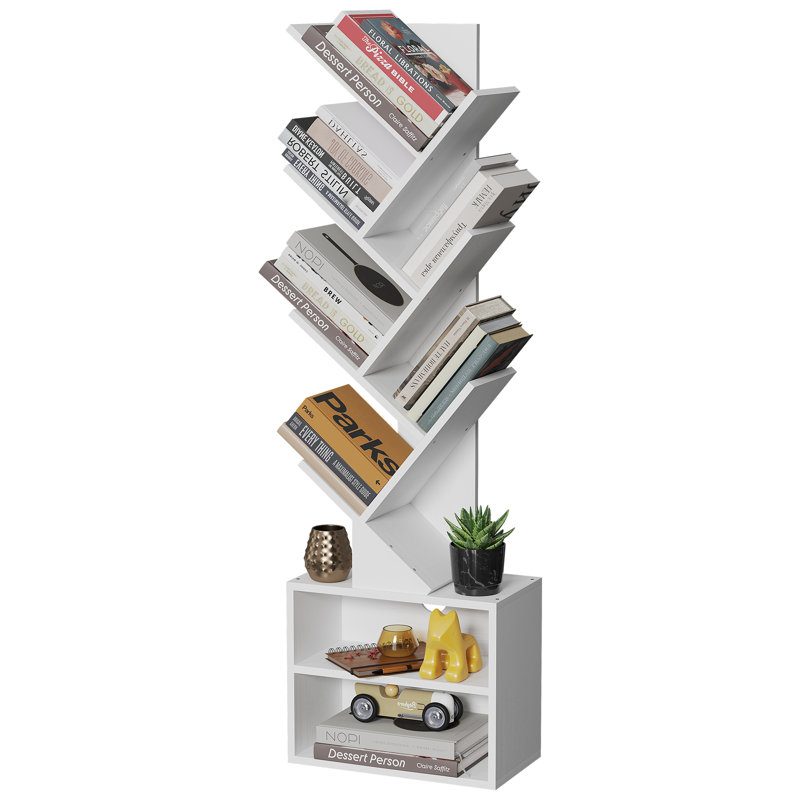 Bibliothèque de rangement à 6 niveaux avec tablettes, Blanc
