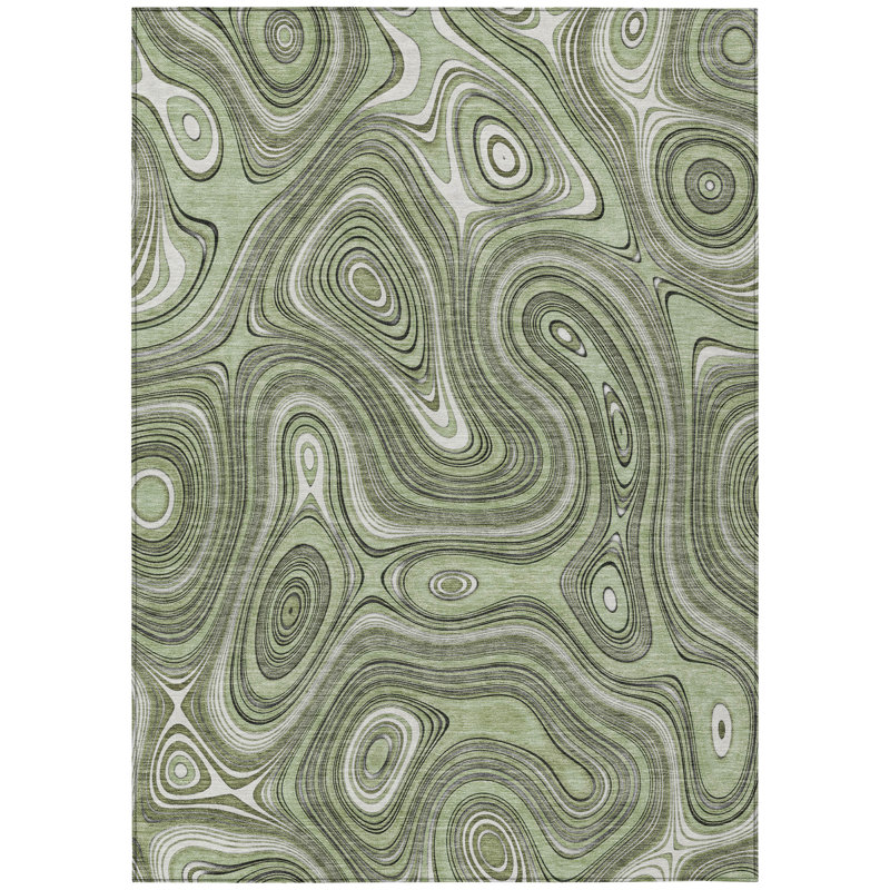 Tapis d'intérieur / extérieur géométrique lavable 3 pi x 5 pi vert et ivoire