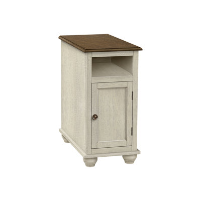 Versatile Side Table With Lockable Drawer: Antique White And Brown Veneer Table: For Bedroom Living Room