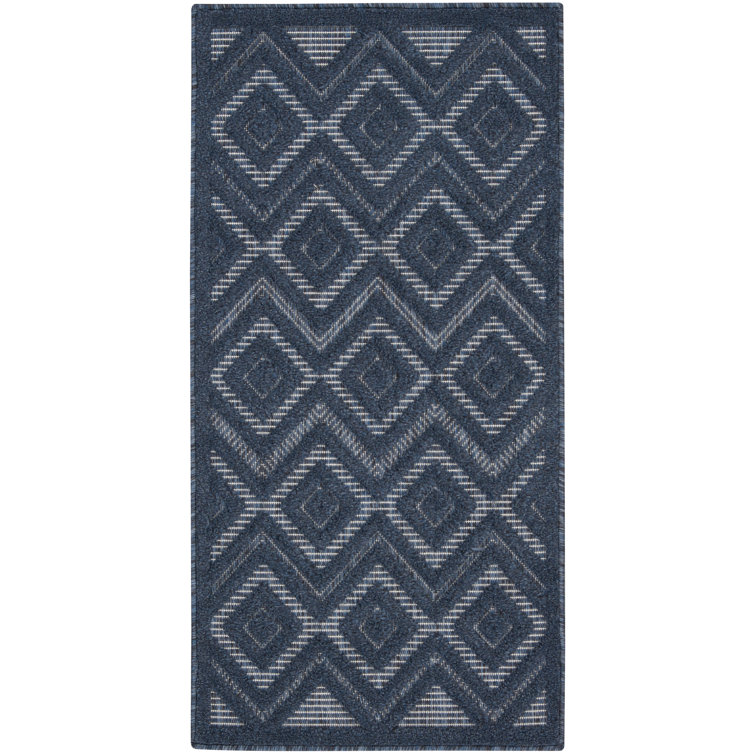 Foundry Select Versatile Diamond Navy Blue Indoor/Outdoor Area Rug