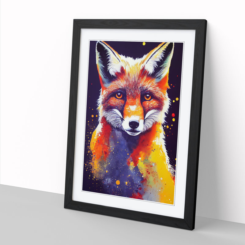 FRM-V0523-1034X Fox Paint Splatter Vol.2 - Picture Frame Print, Black Framed, 64cm H x 46cm W