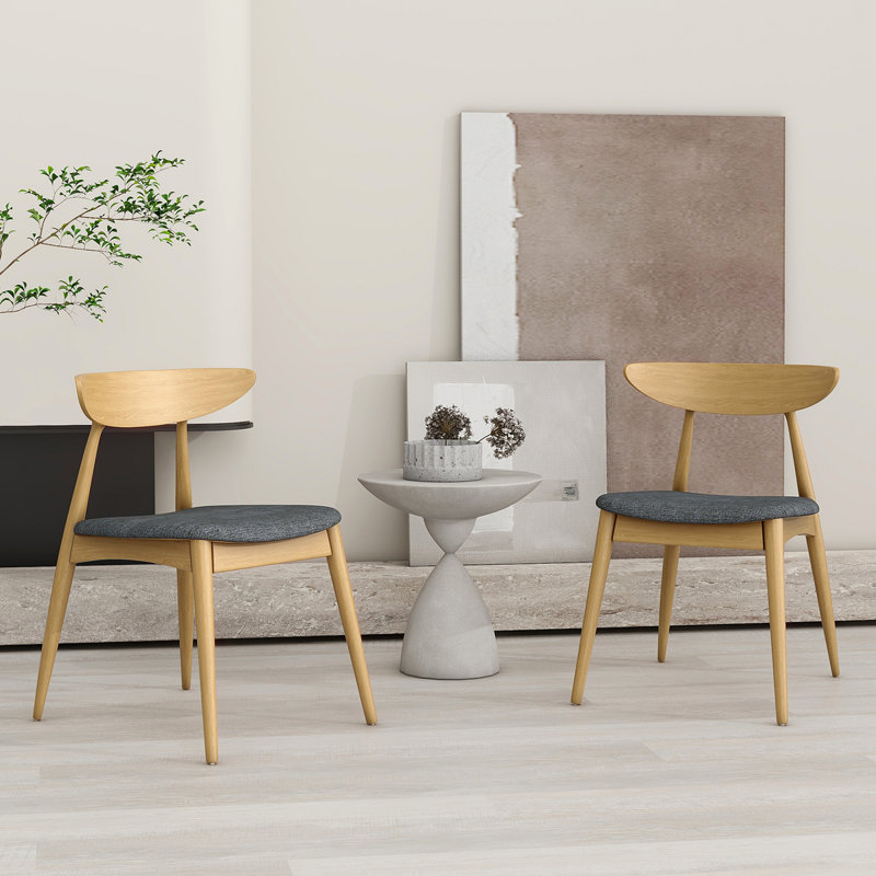 Ensemble de 2 chaises rétro en bois d'hévéa avec dossier et coussins ergonomiques, Gris, Naturel