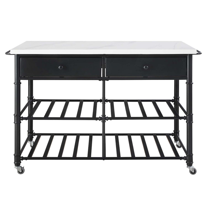 Emery Kitchen Island, White Cultured Marble Top & Gray Finish