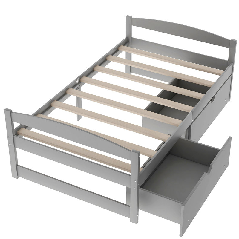 Lit plateforme avec deux tiroirs, Gris