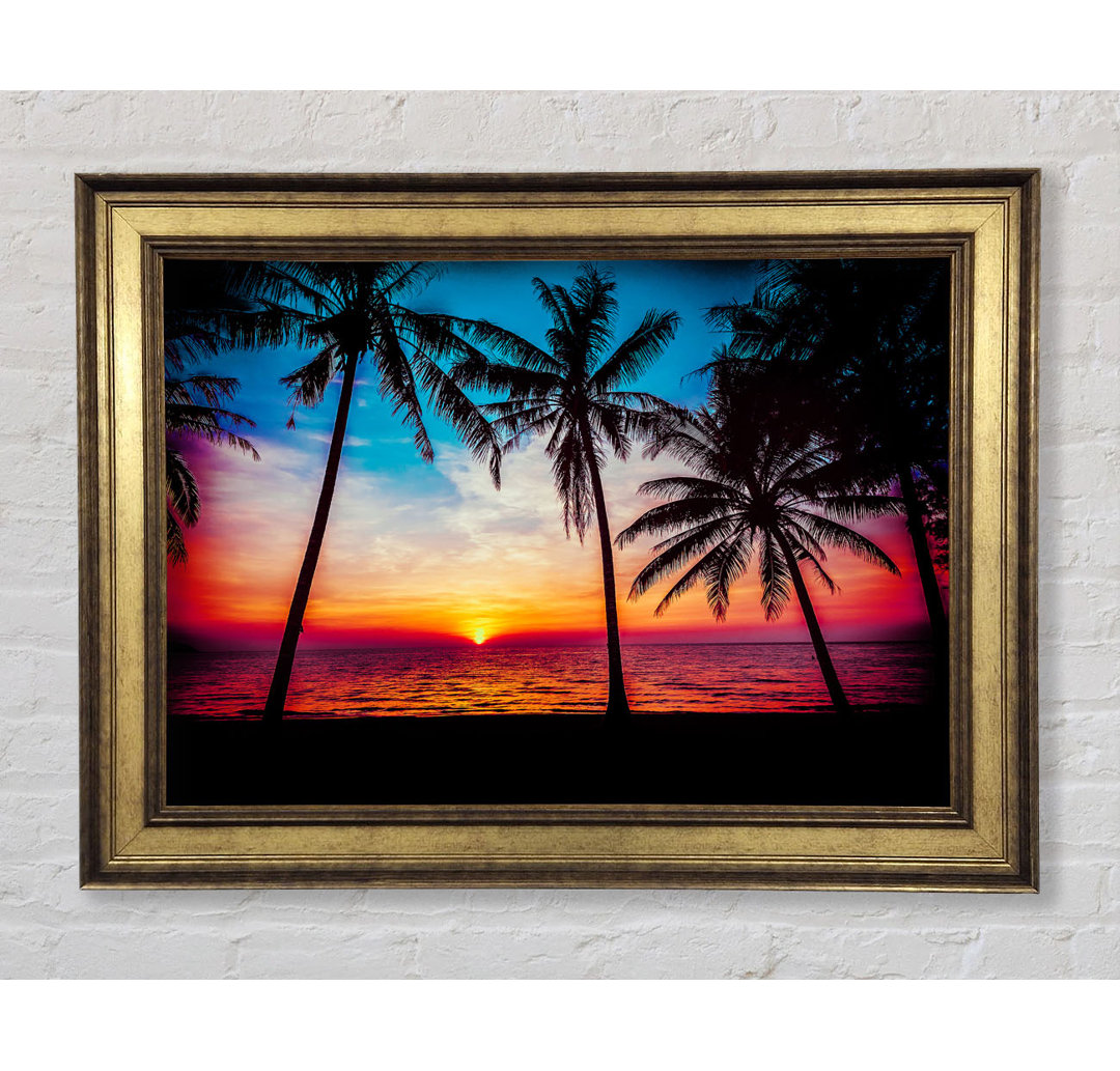 As The Sun Goes Down Between The Palm Trees - Einzelne Bilderrahmen Kunstdrucke