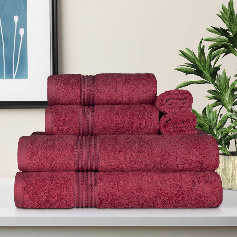 100% Standard Cotton Luxury Bathroom Towel (Set of 6), Burgundy