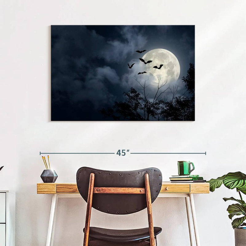 Brampt Flying Bats And Full Moon, 26" H x 39" W
