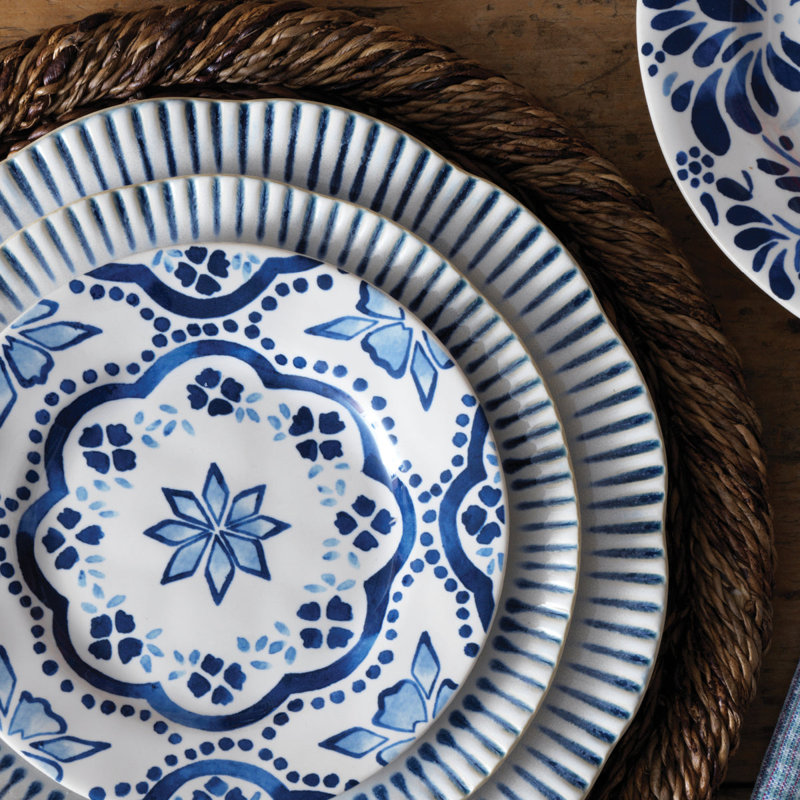 Iberian Side/Cocktail Plate, Indigo/White