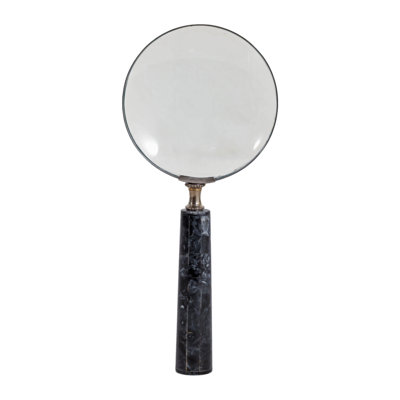 Magnifying Resin Glass Sculpture Handle For Home Decor -  Decorative Object For Office Desk, Shelf Accent, Or Living Room Decoration - 9", Black & Silver