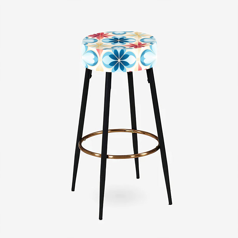 Ensemble de 2 tabourets de bar damassés bleu et rouge