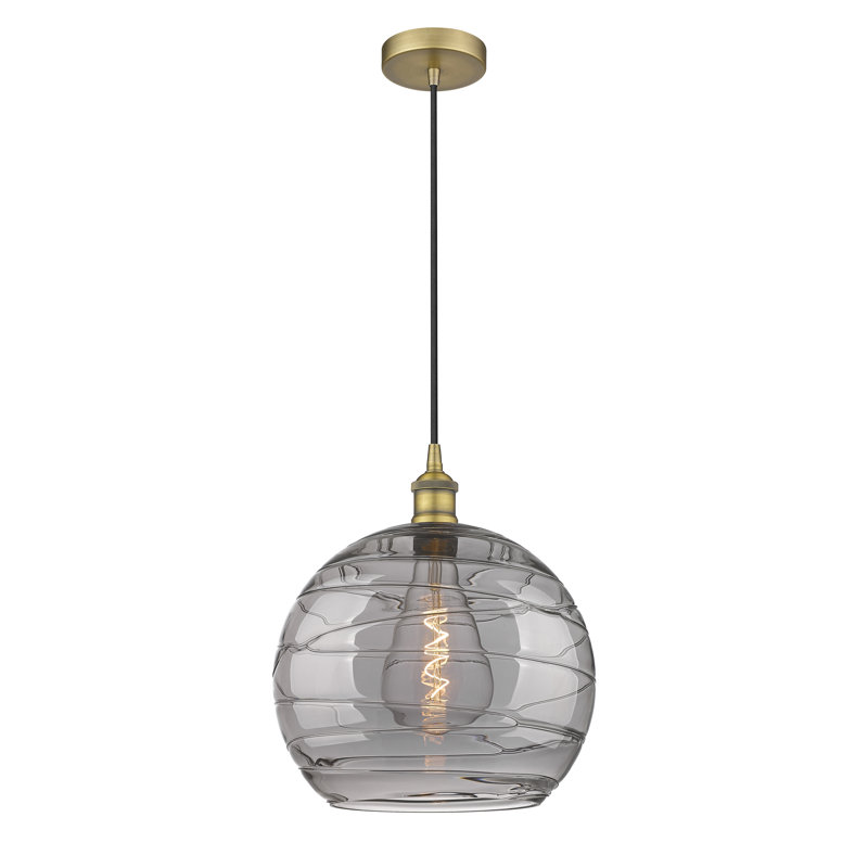 1 - Light Single Globle Pendant, 8.75" H x 6" W x 6" D, Brushed Brass, Clear
