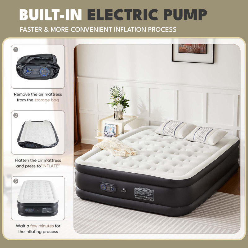 Matelas gonflable de 16 pouces avec pompe intégrée, Lit simple