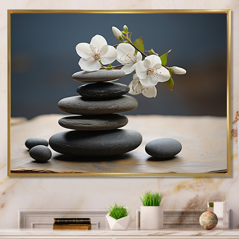 Art mural Zen zen, H 34 po x l 44 po x P 1,5 po, Cadre flottant doré