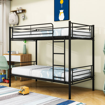 Heavy-Duty Twin Over Twin Metal Bunk Bed With Ladder
