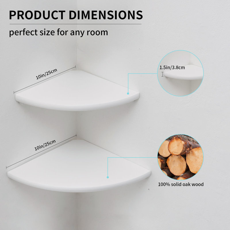 Ruzmira Wood Floating Shelf, White, 3.80cm H x 25.00cm W x 25.00cm D