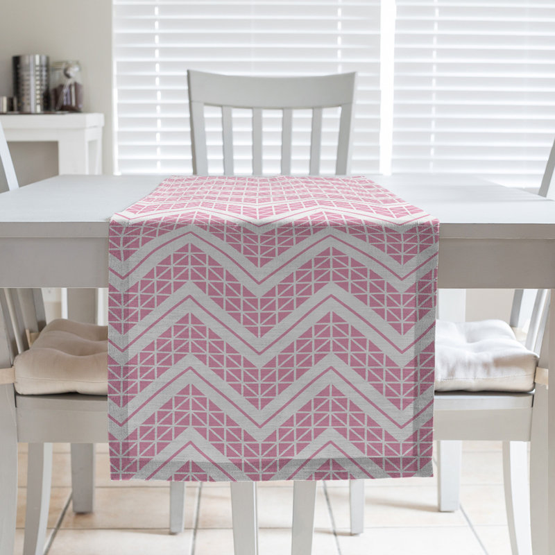 Stephenie Classic Hand Drawn Chevron Table Runner, 16" x 90", Rose Pink