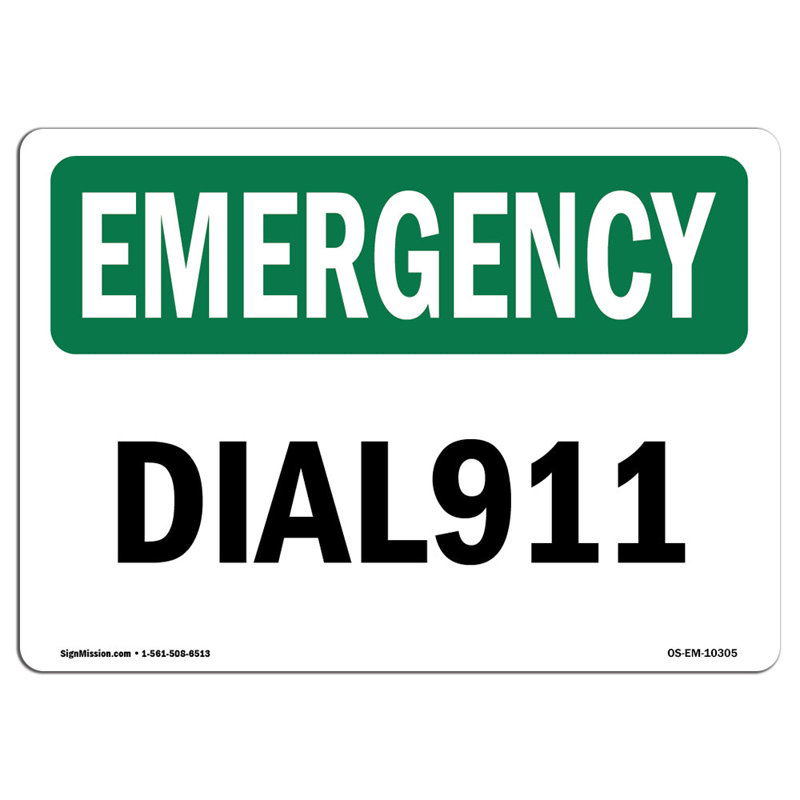 Dial 911 Aluminum Sign 12 x 18, 18" H x 24" W x 0.1" D
