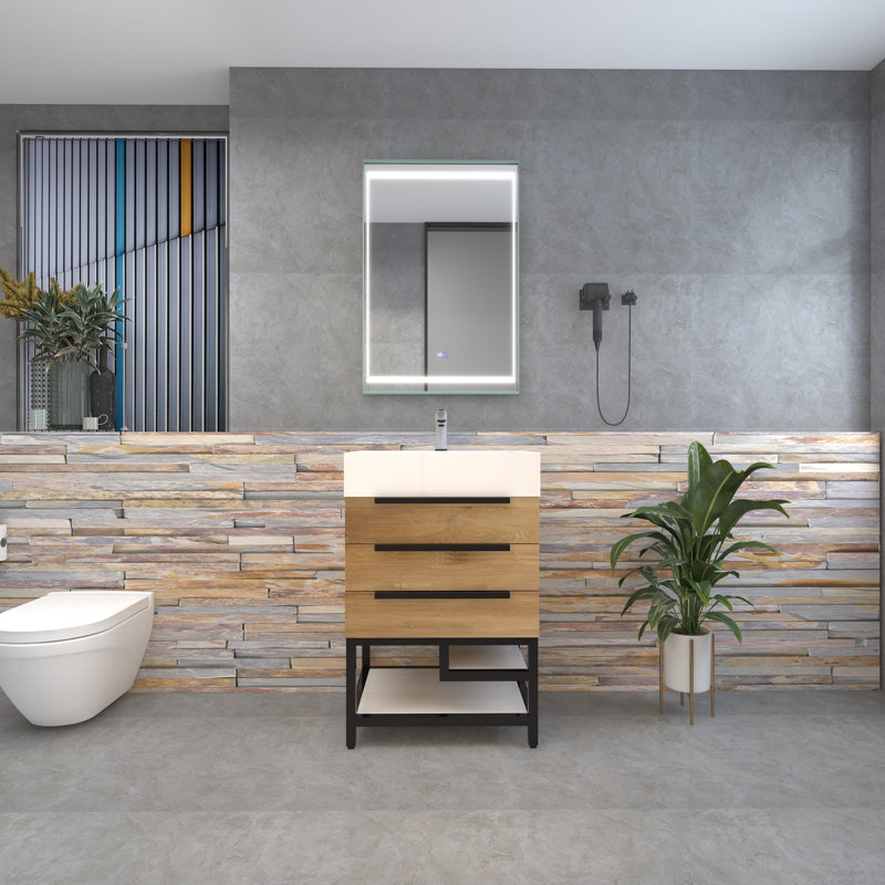 Finition du meuble-lavabo sur pied simple de base 24 po Jessica: Noir lustré, Teck chêne
