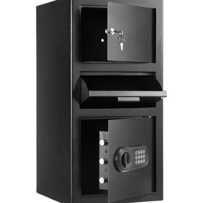 Heavy Duty 3.6 Cubic Feet Cash Safe, Front Drop Slot, Black, Dual Compartments, Alarm Setup Black Safe With Slot And Digital Keypad, Ideal For Office Home, 3 - Tier Storage System, Unlock