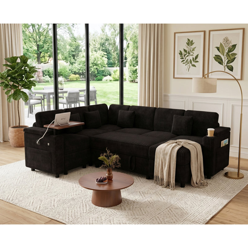 Canapé-lit modulaire de 100 po de large avec canapé-lit moderne et méridienne avec rangement, Noir
