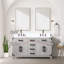 Meuble-lavabo double en chêne blanc 60 po X P 22 po D, comptoir en marbre de Carrare, ensemble de robinet et Miroirs-118024472