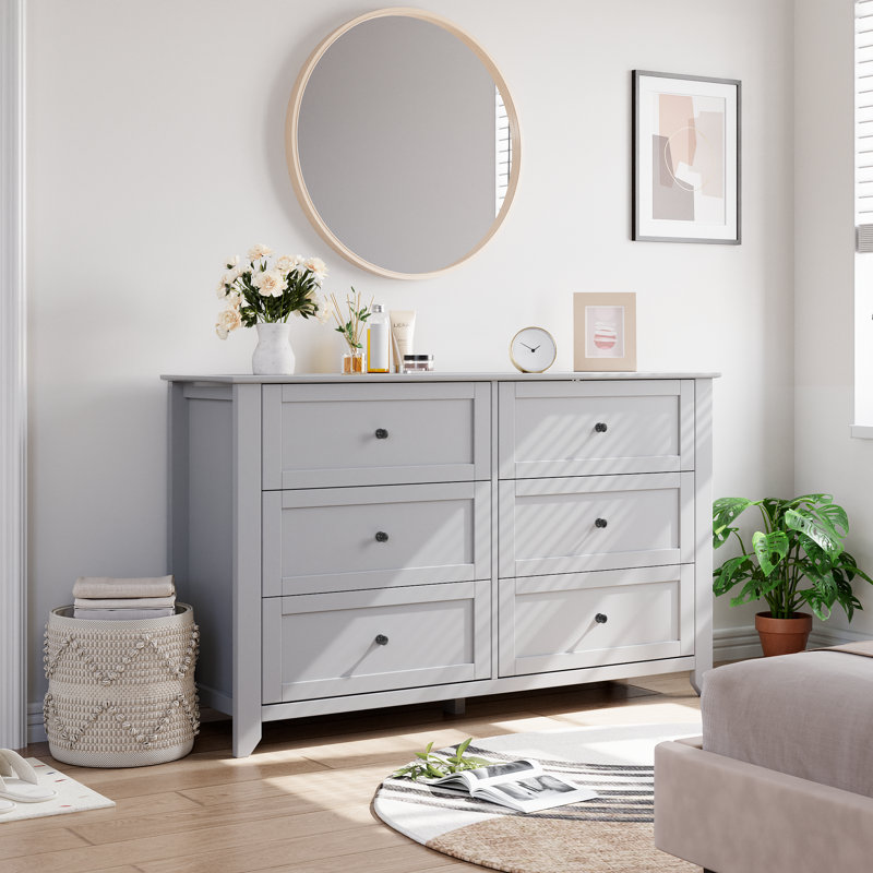 6 Drawers Dresser for Bedroom, 54"W Farmhouse Wood Dressers & Chest of Drawers for Clothes, Tall Storage Dressers Organizer with Deep Drawers for Living Room, Closet, Hallway