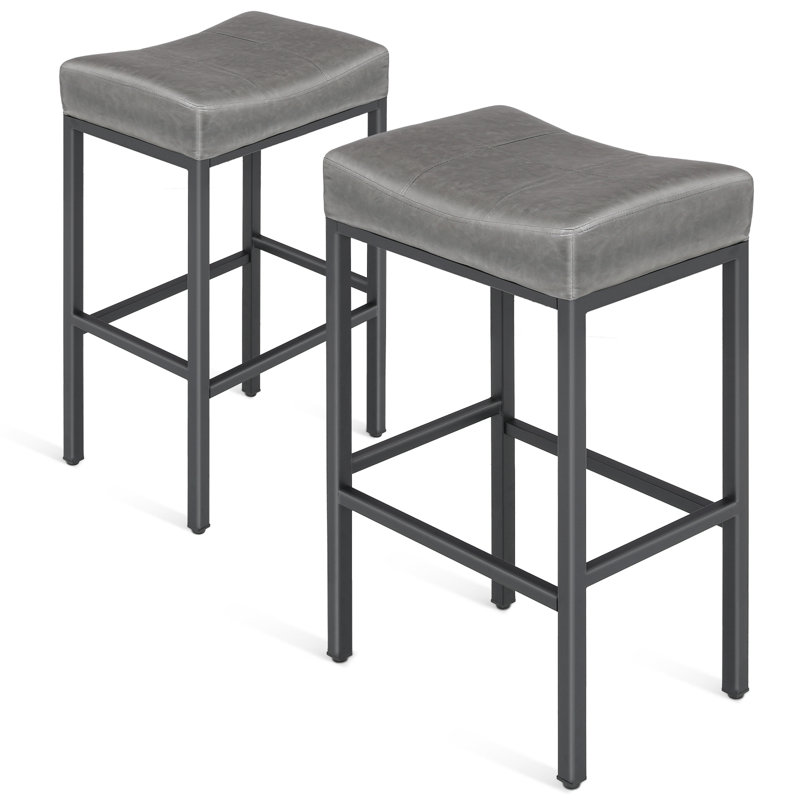 Upholstered Saddle Bar Stools Counter Height Stools Barstools Bar Chairs with Curved Seat & Footrest, Gray