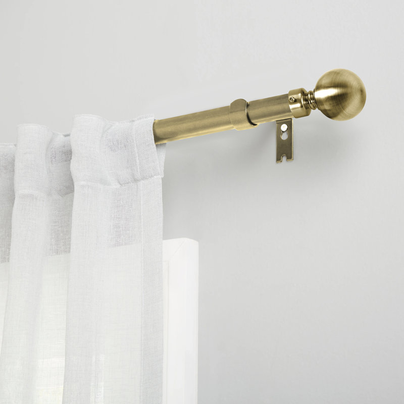 Apalachin Plain Metal Ball Extendable Single Curtain Rod /Pole, 160 - 300 cm, Antique Brass