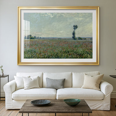 Champ de coquelicots dans un creux près de Giverny - Claude Monet, reproduction encadrée avec passe-partout et verre - 1885